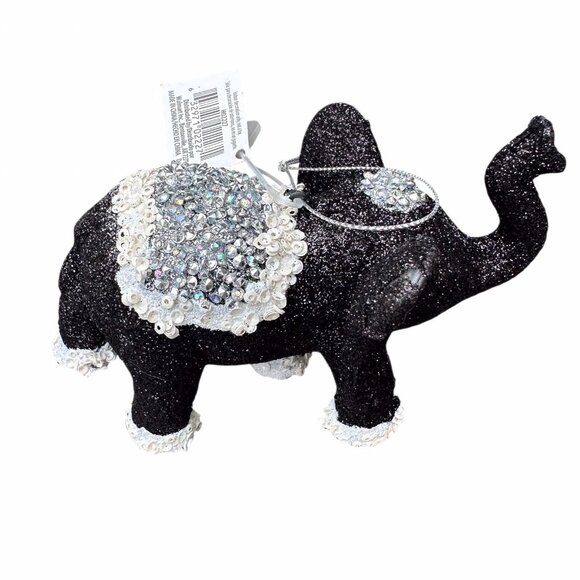 Holiday Lane Elephant Ornament Black Glitter Sequin 6x4" Hanging Holiday Decor - Picture 3 of 14